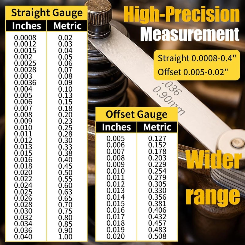Hoiny 2pcs Feeler Gauges Set Stainless Steel, 32 Straight & 16 Angled Blades, Dual Marked SAE/Metric Wider Range Spark Plug Gap Tool, Filler Gauges Kit for Valves, Automotive, Piston, Guitar - Image 3